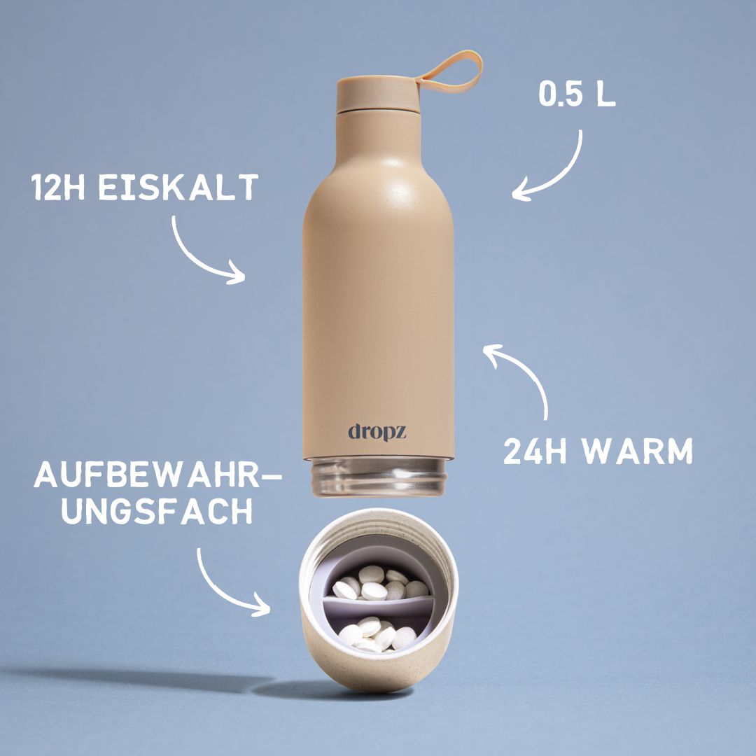 dropz Flasche beige - 0.5 L mit Aufbewahrungsfach