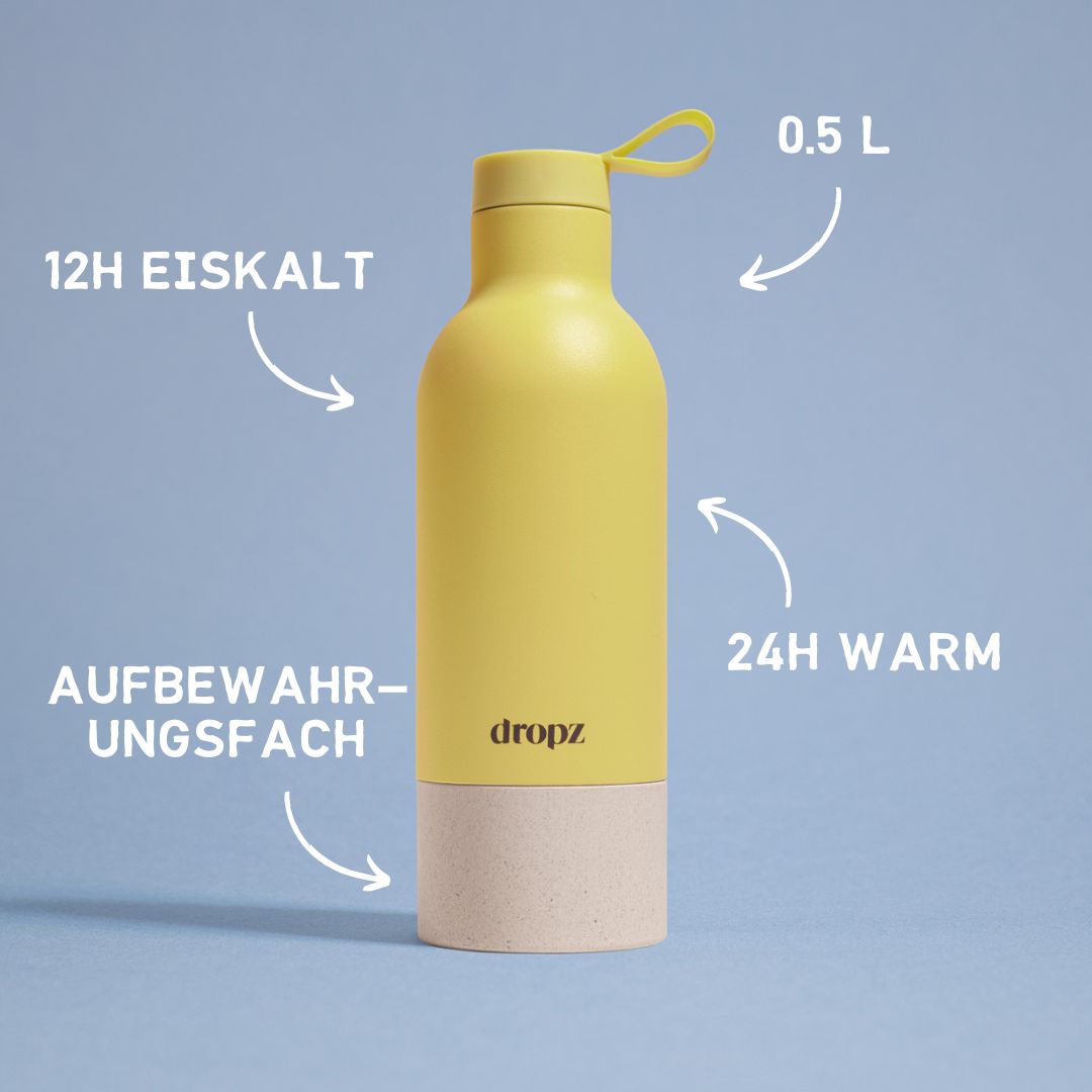 dropz Flasche gelb - 0.5 L mit Aufbewahrungsfach